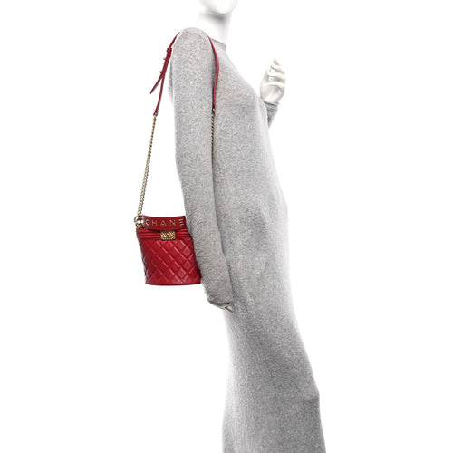 Calfskin Quilted Boy Bucket Bag Red
