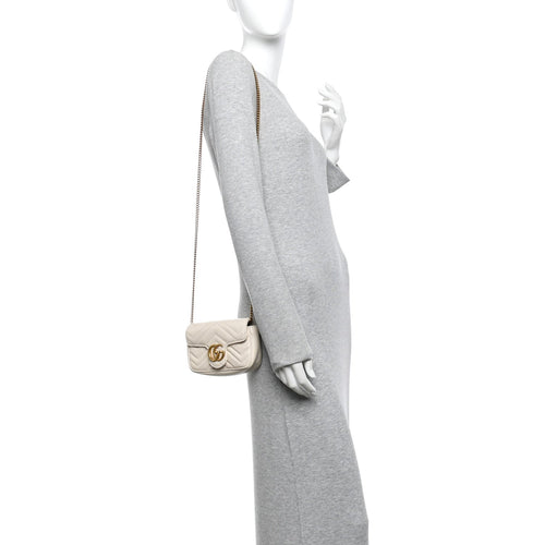 Calfskin Matelasse Super Mini GG Marmont Shoulder Bag White