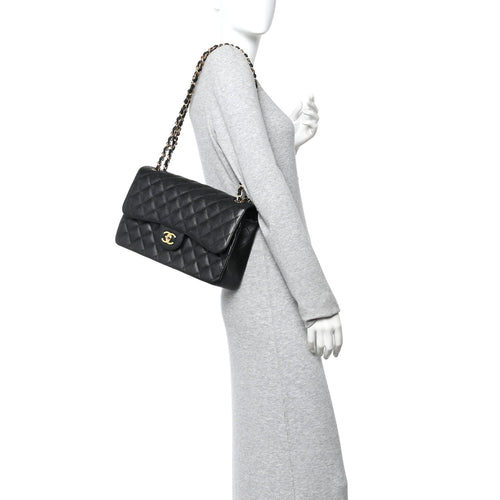 Caviar Quilted Jumbo Double Flap Black