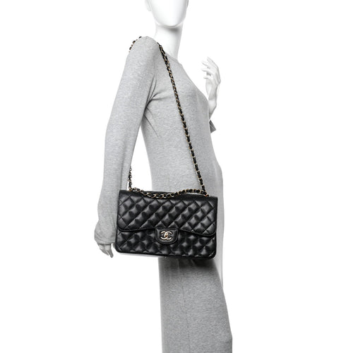 Caviar Quilted Jumbo Double Flap Black