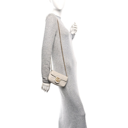 Calfskin Matelasse Super Mini GG Marmont Shoulder Bag Grey
