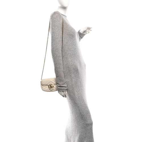 Calfskin Matelasse Super Mini GG Marmont Shoulder Bag White