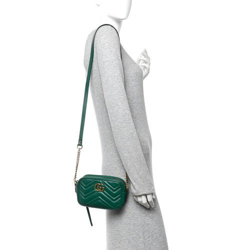 Calfskin Matelasse Small GG Marmont Chain Shoulder Bag Emerald Green