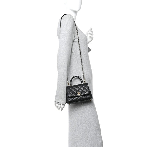 Caviar Quilted Extra Mini Coco Handle Flap Black