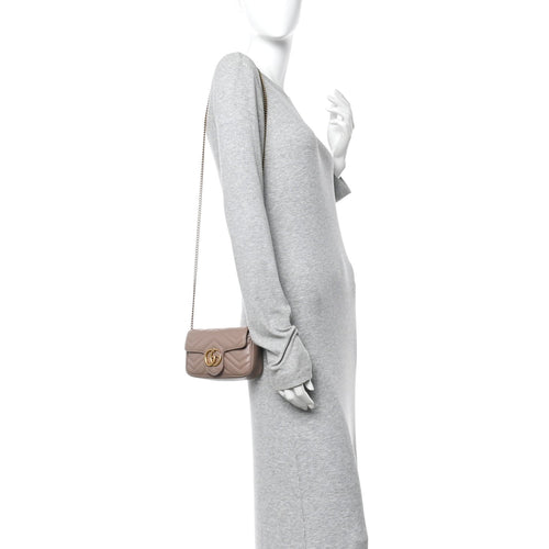 Calfskin Matelasse Super Mini GG Marmont Shoulder Bag Porcelain Rose