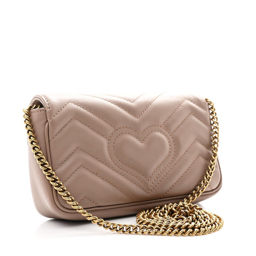 Calfskin Matelasse Super Mini GG Marmont Shoulder Bag Porcelain Rose