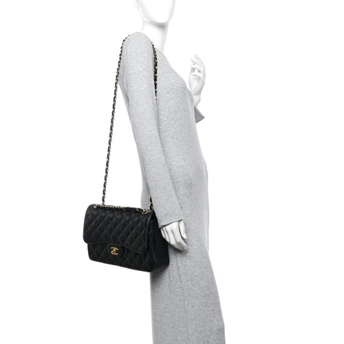 Caviar Quilted Jumbo Double Flap Black
