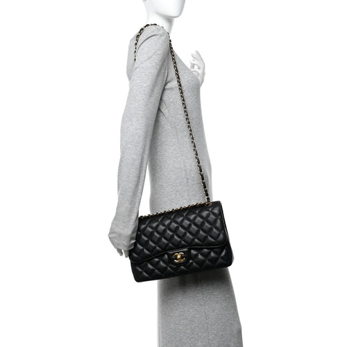 Caviar Quilted Jumbo Double Flap Black