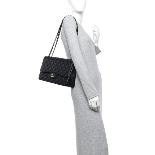 Caviar Quilted Jumbo Double Flap Black