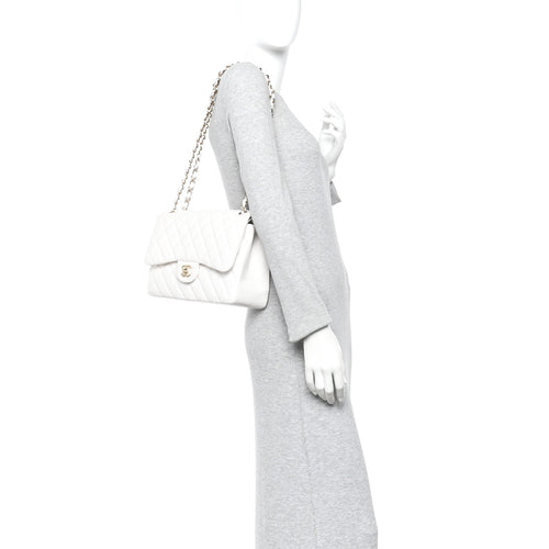 Caviar Quilted Jumbo Double Flap White