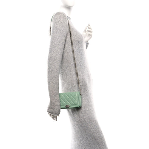 Caviar Quilted Boy Phone Holder Wallet On Chain Green