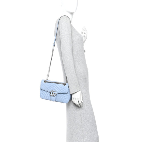 Calfskin Matelasse Small GG Marmont Shoulder Bag Porcelain Light Blue