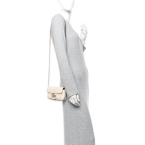 Calfskin Matelasse Super Mini GG Marmont Shoulder Bag White