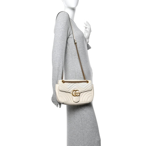 Calfskin Matelasse Small GG Marmont Shoulder Bag White
