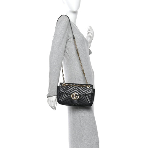Calfskin Matelasse Small GG Marmont Shoulder Bag Black