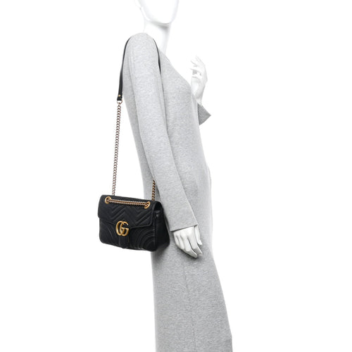 Calfskin Matelasse Small GG Marmont Shoulder Bag Black