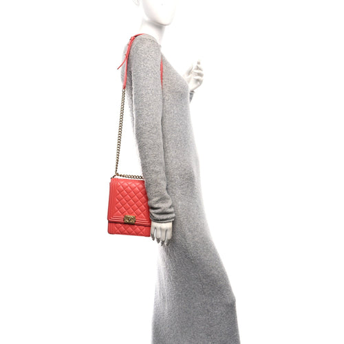 Calfskin Quilted North South Boy Flap Coral