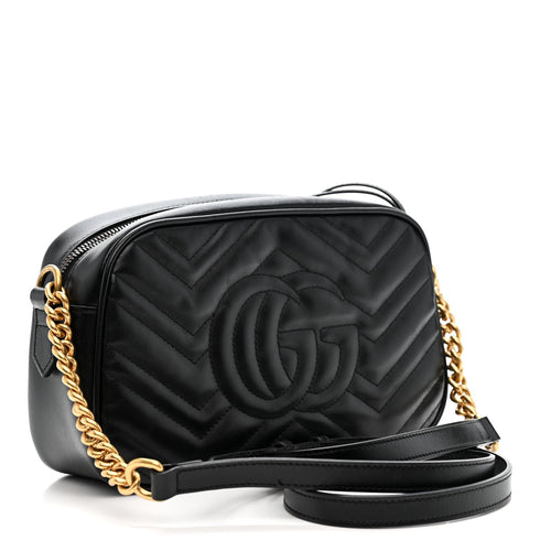 Calfskin Matelasse Small GG Marmont Chain Shoulder Bag Black