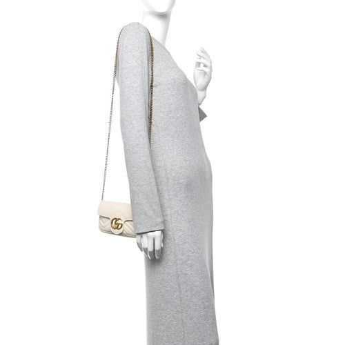 Calfskin Matelasse Super Mini GG Marmont Shoulder Bag White