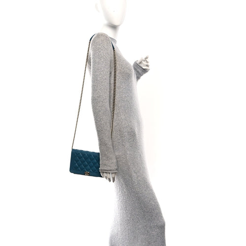 Caviar Quilted Boy Wallet On Chain WOC Blue