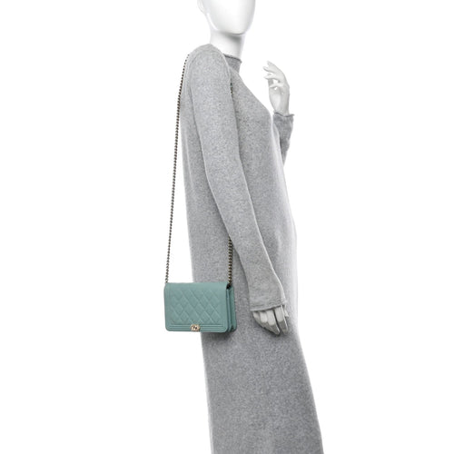 Caviar Quilted Boy Wallet On Chain WOC Light Blue