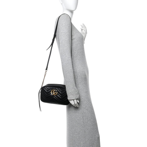 Calfskin Matelasse Small GG Marmont Chain Shoulder Bag Black