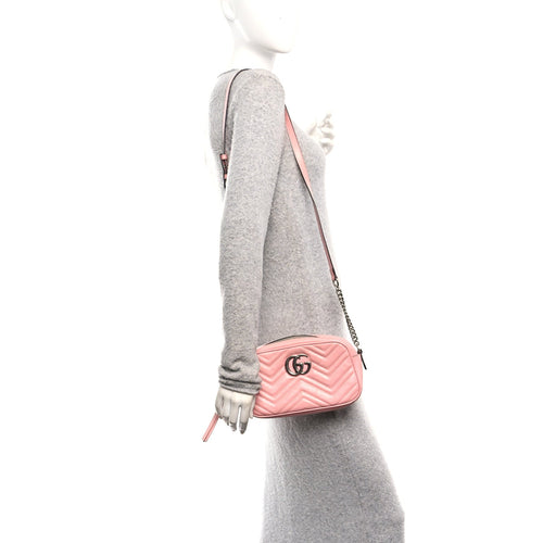 Calfskin Matelasse Small GG Marmont Chain Shoulder Bag Wild Rose