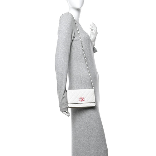 Caviar Quilted Chanel 19 Wallet On Chain WOC White Pink