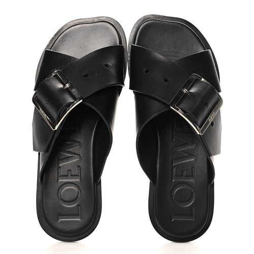 Calfskin Petal Belt Flat Sandal 36 Black
