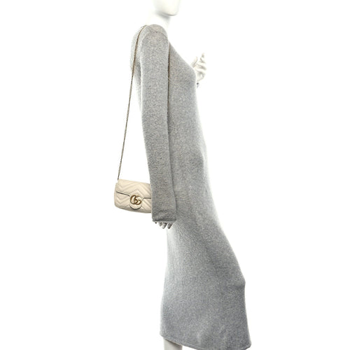 Calfskin Matelasse Super Mini GG Marmont Shoulder Bag White