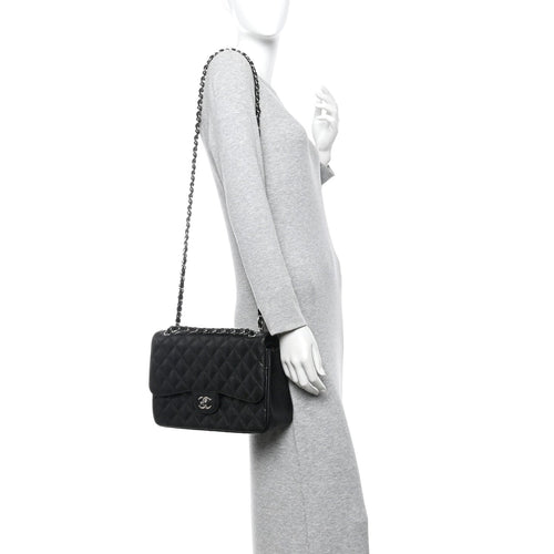 Caviar Quilted Jumbo Double Flap Black