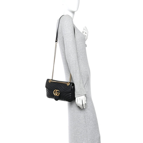 Calfskin Matelasse Small GG Marmont Shoulder Bag Black