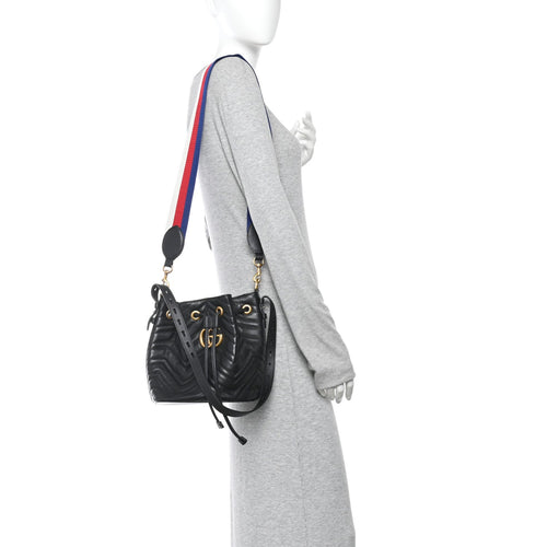 Calfskin Matelasse Sylvie Web GG Marmont Bucket Bag Black