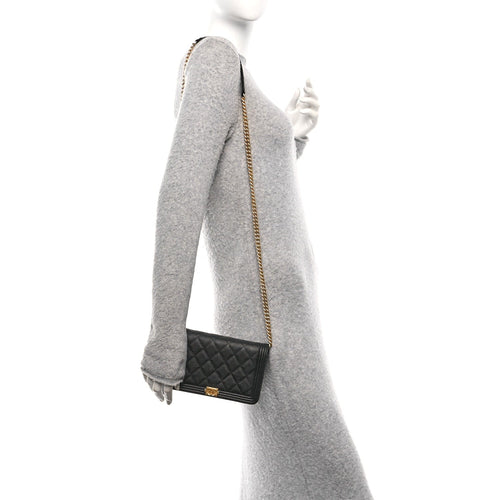 Caviar Quilted Boy Wallet On Chain WOC Black