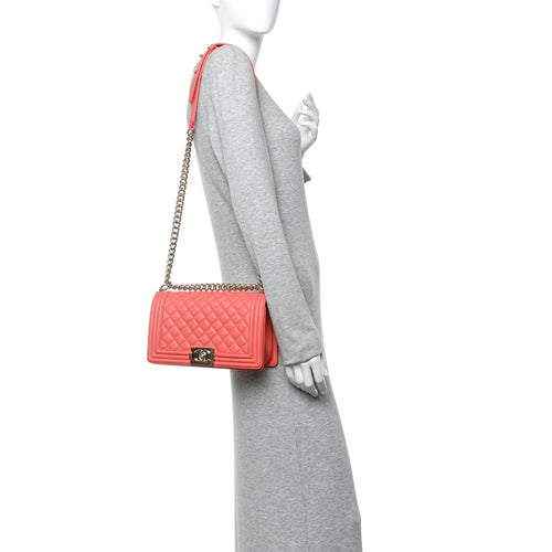 Calfskin Quilted Medium Boy Flap Coral