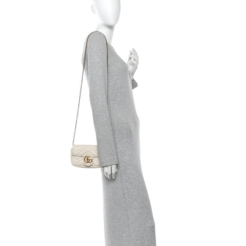 Calfskin Matelasse Super Mini GG Marmont Shoulder Bag White