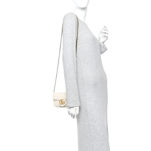 Calfskin Matelasse Super Mini GG Marmont Shoulder Bag White