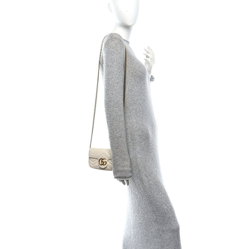 Calfskin Matelasse Super Mini GG Marmont Shoulder Bag White