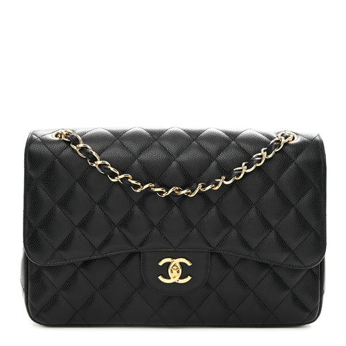 Caviar Quilted Jumbo Double Flap Black