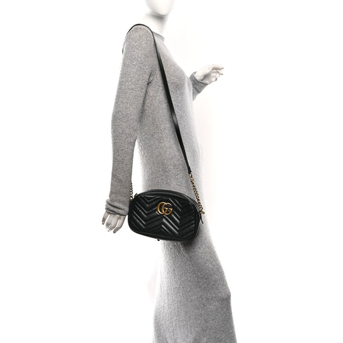 Calfskin Matelasse Small GG Marmont Chain Shoulder Bag Black