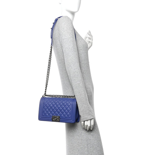 Calfskin Quilted Medium Boy Flap Blue