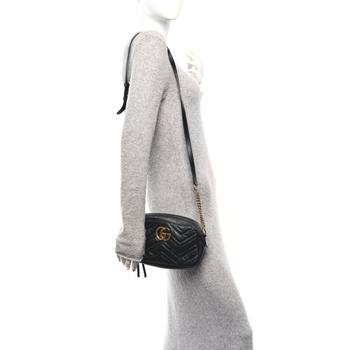 Calfskin Matelasse Small GG Marmont Chain Shoulder Bag Black