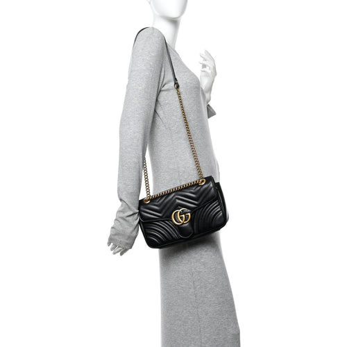 Calfskin Matelasse Small GG Marmont Shoulder Bag Black