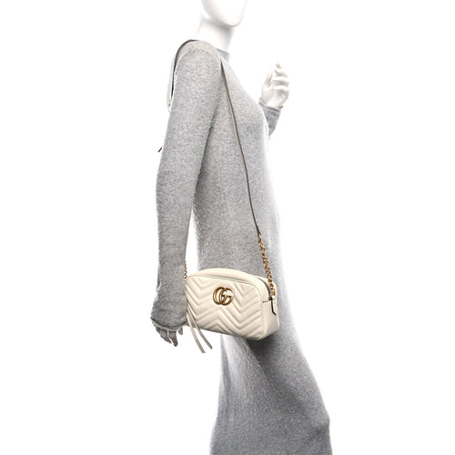 Calfskin Matelasse Small GG Marmont Chain Shoulder Bag White