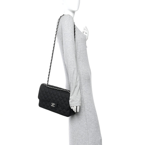 Caviar Quilted Jumbo Double Flap Black