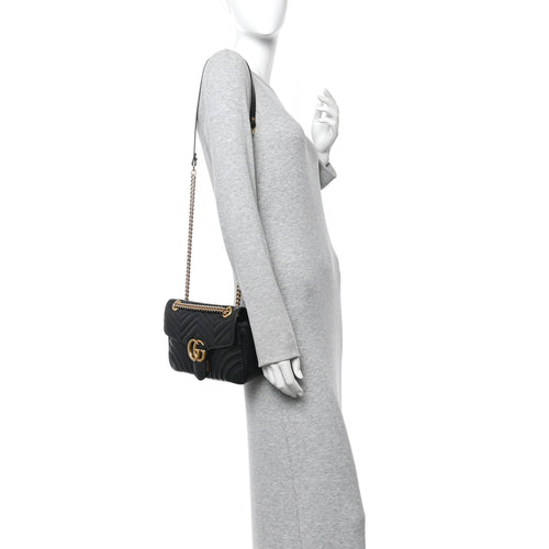 Calfskin Matelasse Small GG Marmont Shoulder Bag Black