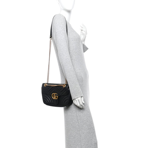 Calfskin Matelasse Small GG Marmont Shoulder Bag Black