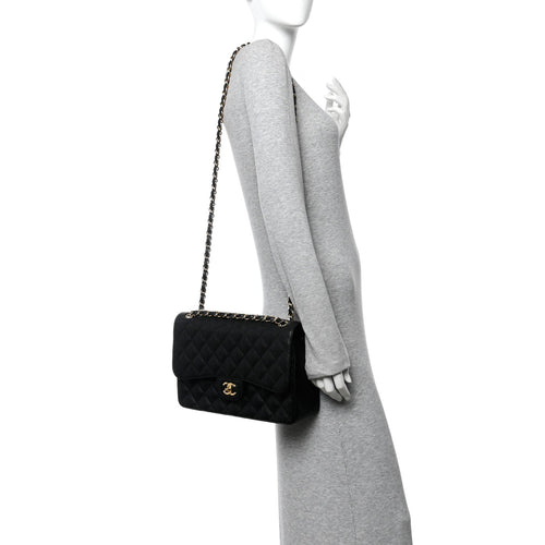 Caviar Quilted Jumbo Double Flap Black