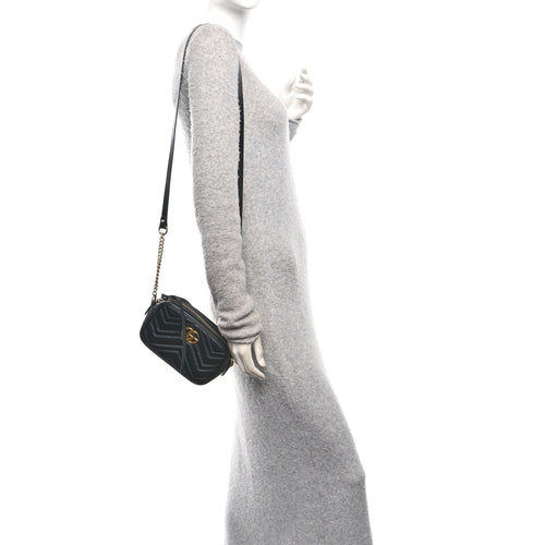 Calfskin Matelasse Small GG Marmont Chain Shoulder Bag Black