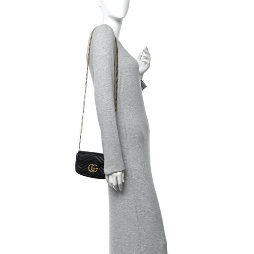 Calfskin Matelasse Super Mini GG Marmont Shoulder Bag Black